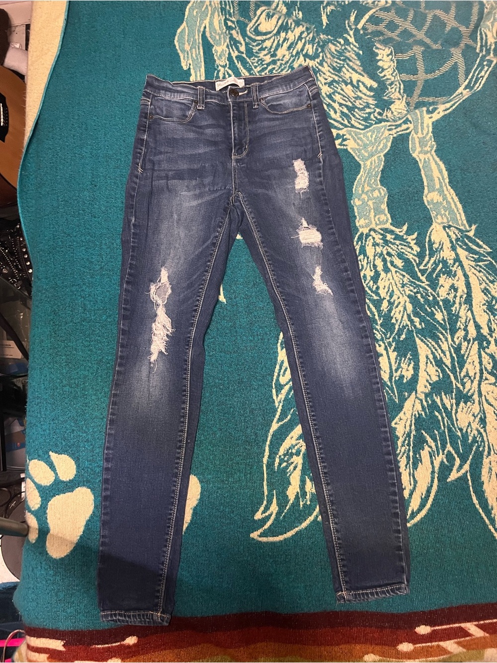 Mudd High-Rise Distressed Skinny Jeans - Dark Blue Great Condition 7/28W